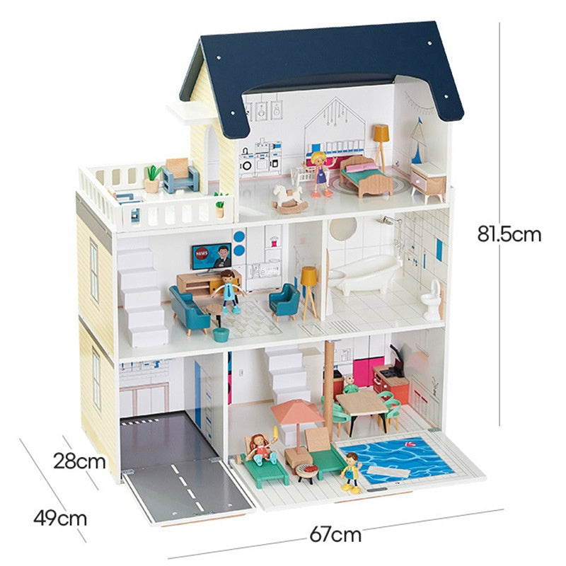 Korean Doll House with Furniture | Multi Room Wooden Pretend Play Toy for Kids