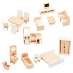 Wooden Dollhouse Furniture Set | Mini Pretend Play Accessories Toy for Kids 3+