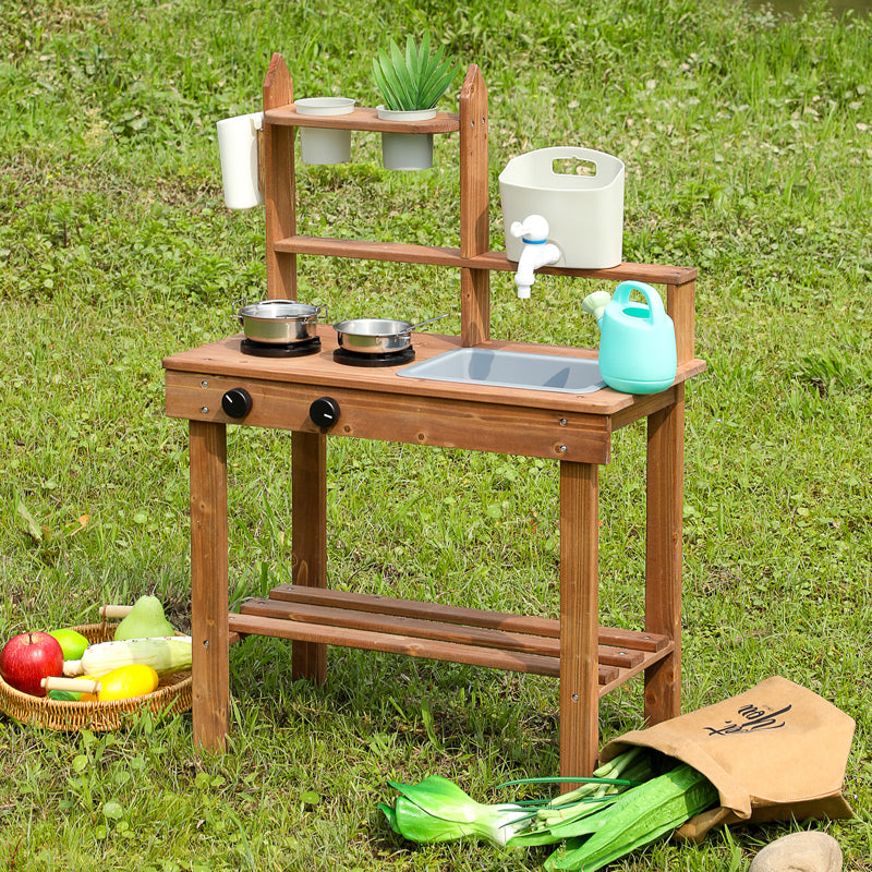 Wooden Outdoor Mud Kitchen for Kids | Pretend Play Garden Cooking Toy Set
