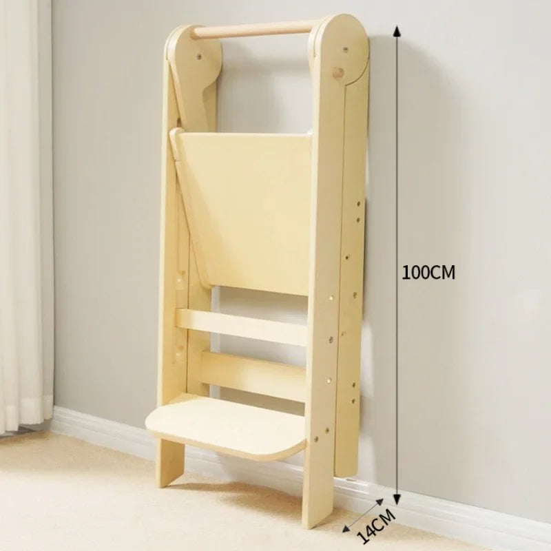 2 Step Wooden Ladder for Kids | Indoor Climbing Chair & Step Stool with Safety Rail