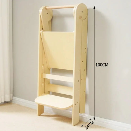2 Step Wooden Ladder for Kids | Indoor Climbing Chair & Step Stool with Safety Rail