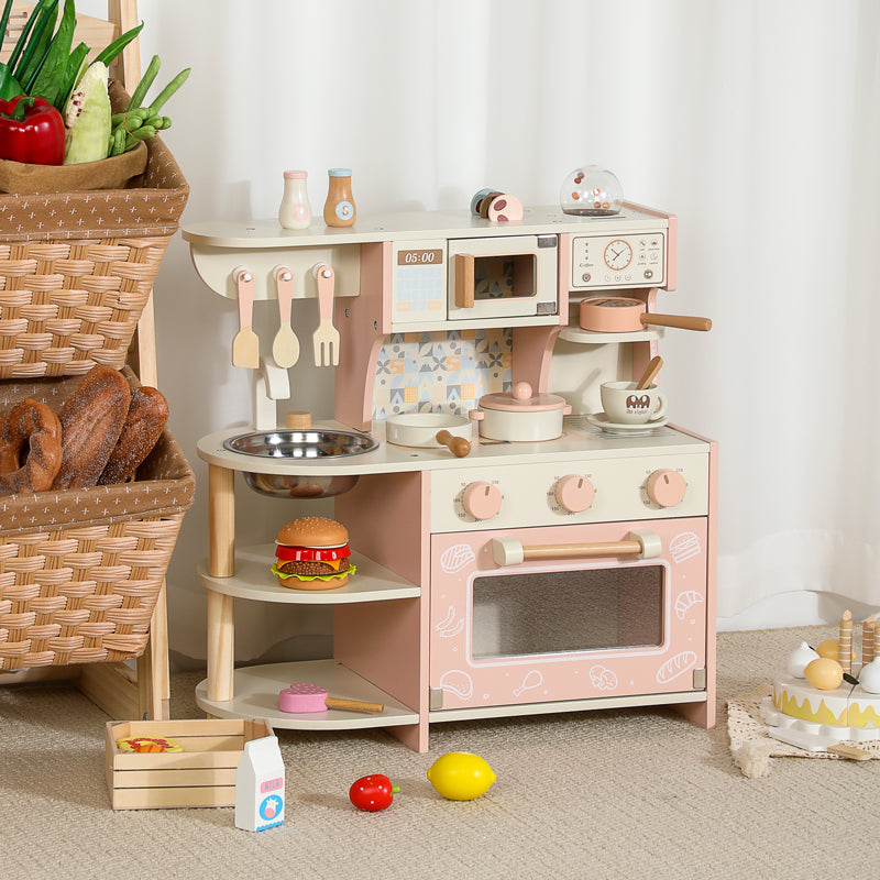 Wooden Coffee Kitchen Playset for Kids | Pretend Play Cooking Toy Set with Accessories
