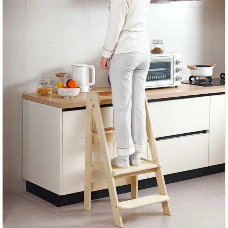 2 Step Wooden Ladder for Kids | Indoor Climbing Chair & Step Stool with Safety Rail