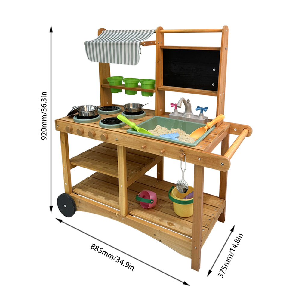 Outdoor Wooden Mud Kitchen for Kids | Pretend Play Cooking Cart Set for Garden & Indoor Use