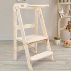 2 Step Wooden Ladder for Kids | Indoor Climbing Chair & Step Stool with Safety Rail