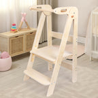 2 Step Wooden Ladder for Kids | Indoor Climbing Chair & Step Stool with Safety Rail