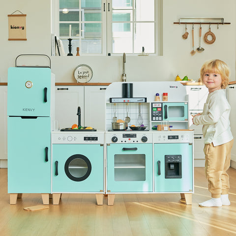 New Wooden Kitchen (Sounds + Light +WATER) Playset Kids