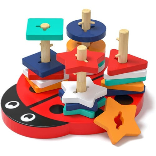 Shape Sorter Ladybug Toy | Wooden Educational Shape Sorting Learning Toy for Kids