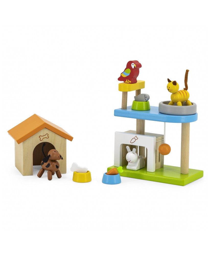 My Pets Playset | Wooden Dog, Cat, Rabbit & Parrot Animal Toy Set for Kids 3+