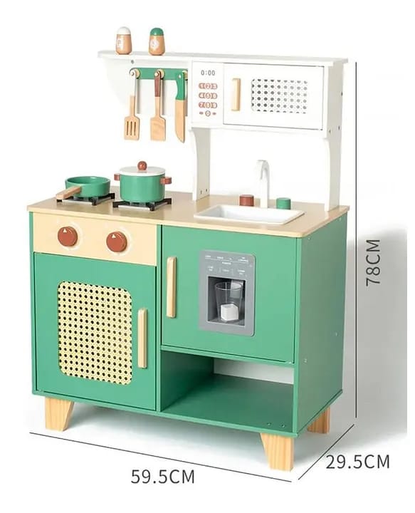 ROBUD Play Kitchen with Pretend Ice Cube Dispenser for Kids,Vintage Green