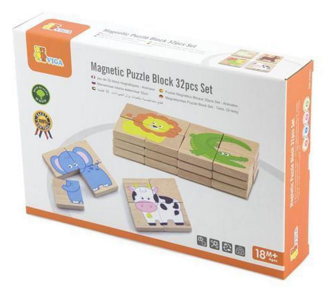 Magnetic Puzzle Block 32 Pcs Animals Set | Educational Wooden Learning Toy for Kids