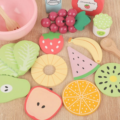 Wooden Fresh Fruit Salad Set | Kids Pretend Play Kitchen Food Toy Box