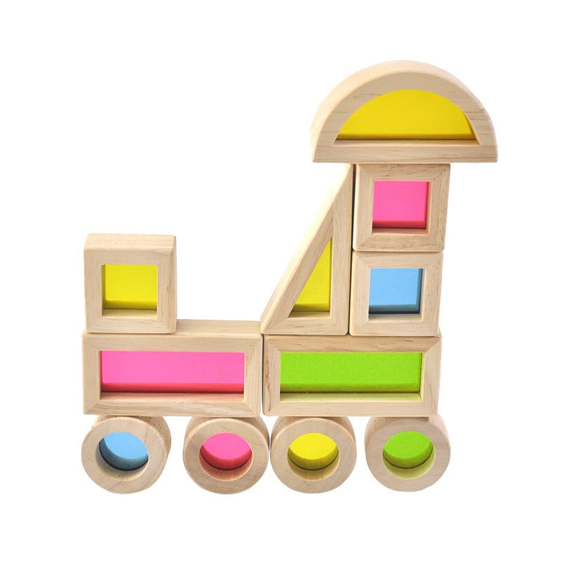 Rainbow Mirror Blocks 24 Pcs | Montessori Wooden Sensory Building Toy for Kids 2+