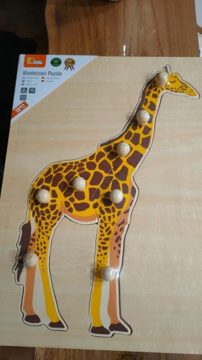 Montessori Wooden Pegged Giraffe Puzzle | Animal Learning Toy for Kids 18+ Months