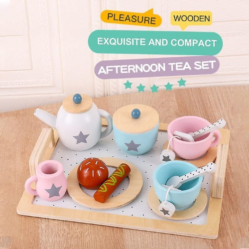 Wooden Afternoon Tea Set (15 Pcs) | Kids Pretend Play Tea Party Toy Set