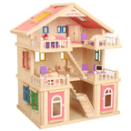 Happy Family Wooden Doll House | DIY Pretend Play Toy with Furniture & Dolls for Kids