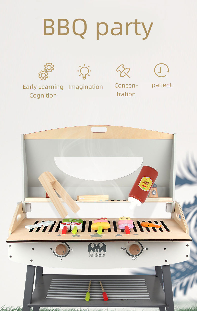 Wooden BBQ Set 47pcs | Kids Pretend Play Barbecue Grill Toy Set