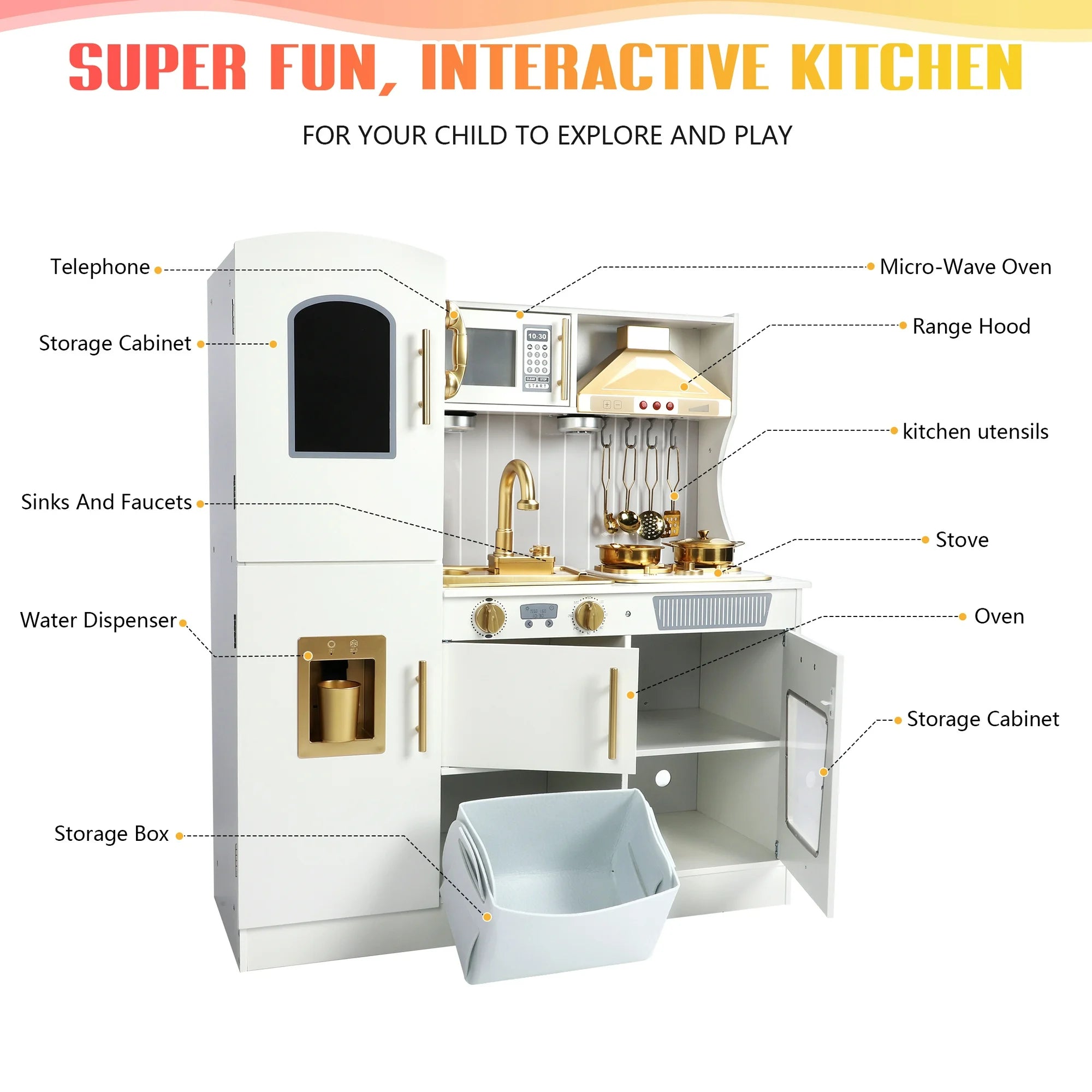 Wooden Kids Kitchen Playset with Lights &amp; Water | Pretend Play Toy Set Ages 3–6
