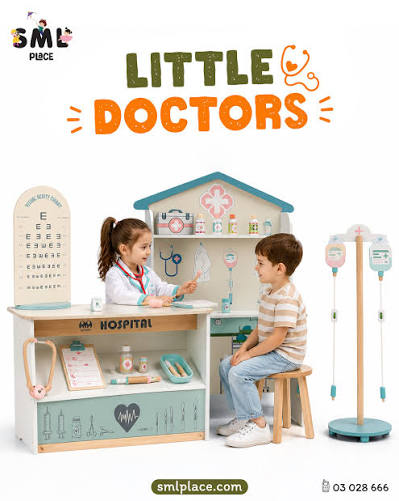 Wooden Medical Hospital Pretend Play Set Kids | Doctor Role Play Toy Station
