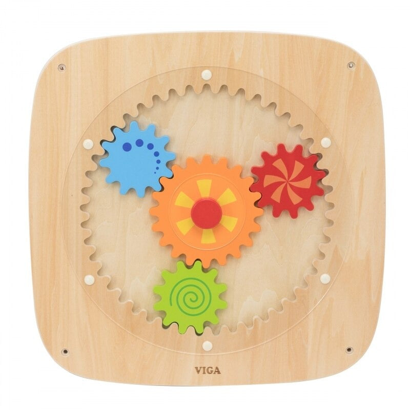 Colorful Gears Wall Activity Panel | Montessori Wooden Learning Toy for Kids