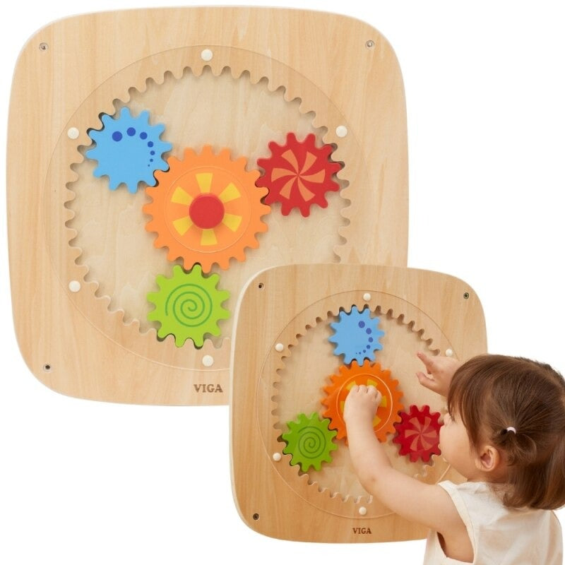 Colorful Gears Wall Activity Panel | Montessori Wooden Learning Toy for Kids