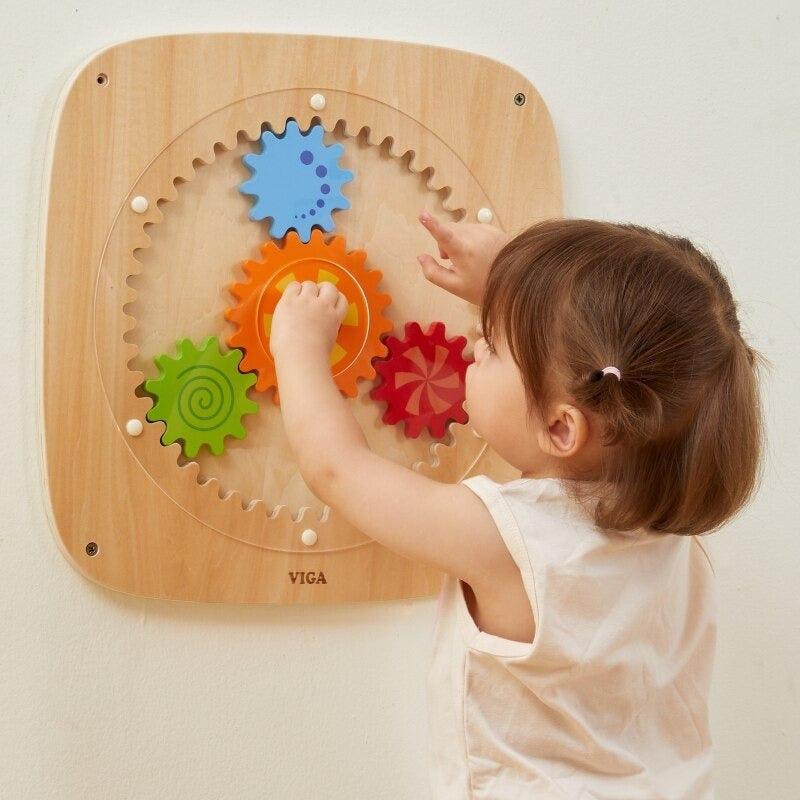 Colorful Gears Wall Activity Panel | Montessori Wooden Learning Toy for Kids