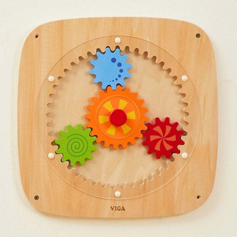 Colorful Gears Wall Activity Panel | Montessori Wooden Learning Toy for Kids