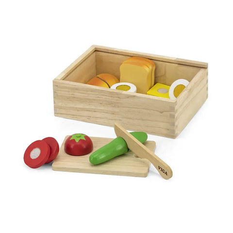 Wooden Cutting Breakfast Set Kids | Montessori Pretend Play Kitchen Food Toy