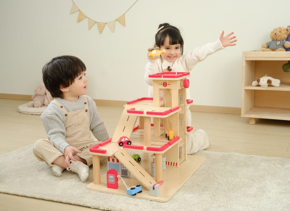 Parking Garage Toy Set Kids | Multi-Level Car &amp; Helicopter Play Garage Station