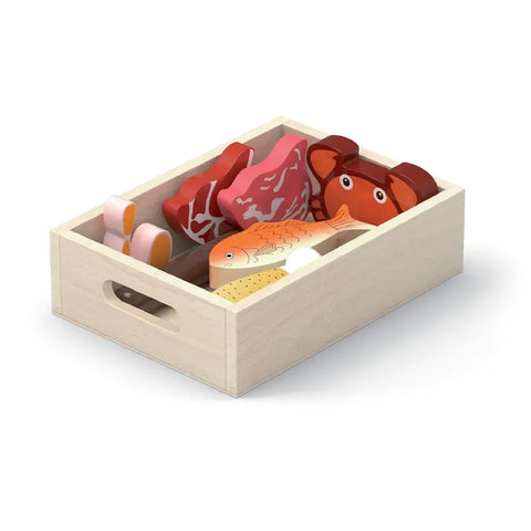 Wooden Fridge Food Set Kids | Montessori Pretend Play Kitchen Toy