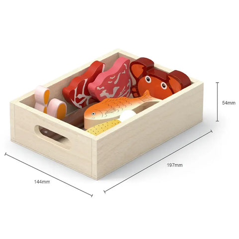 Wooden Fridge Food Set Kids | Montessori Pretend Play Kitchen Toy