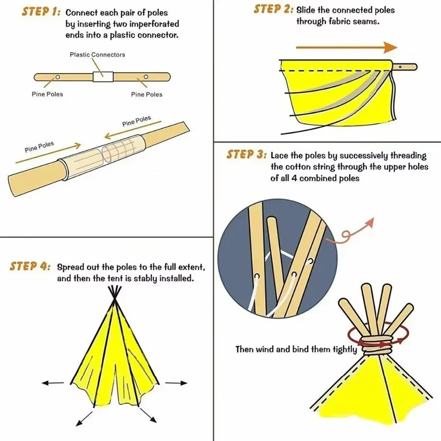 Kids Teepee Tent Playhouse | Cotton Canvas Indoor Outdoor Play Tent