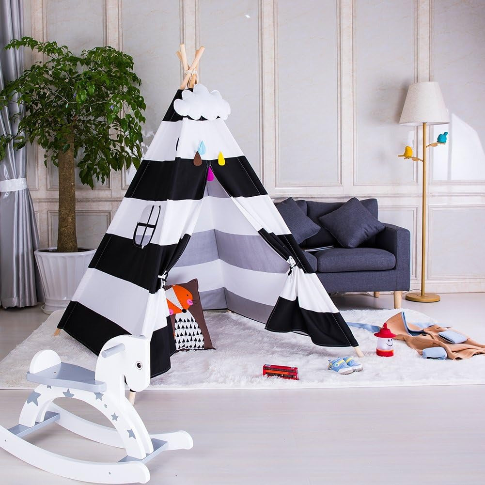 Kids Teepee Tent Indoor & Outdoor | Wooden Playhouse Tent for Kids