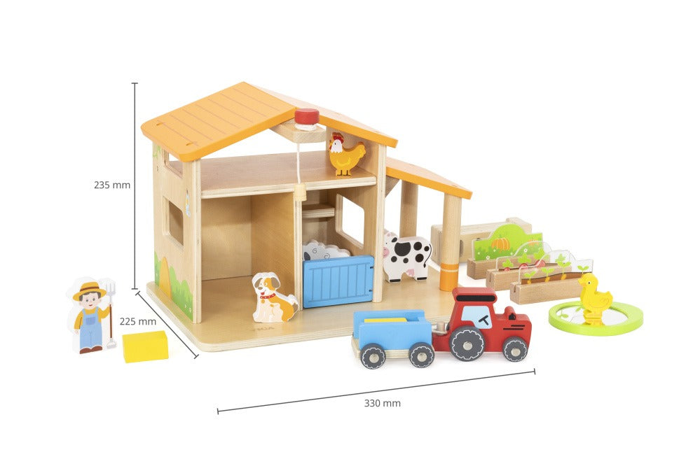 Wooden Farm Playset Kids | Montessori Animal Farm Role Play Toy Set