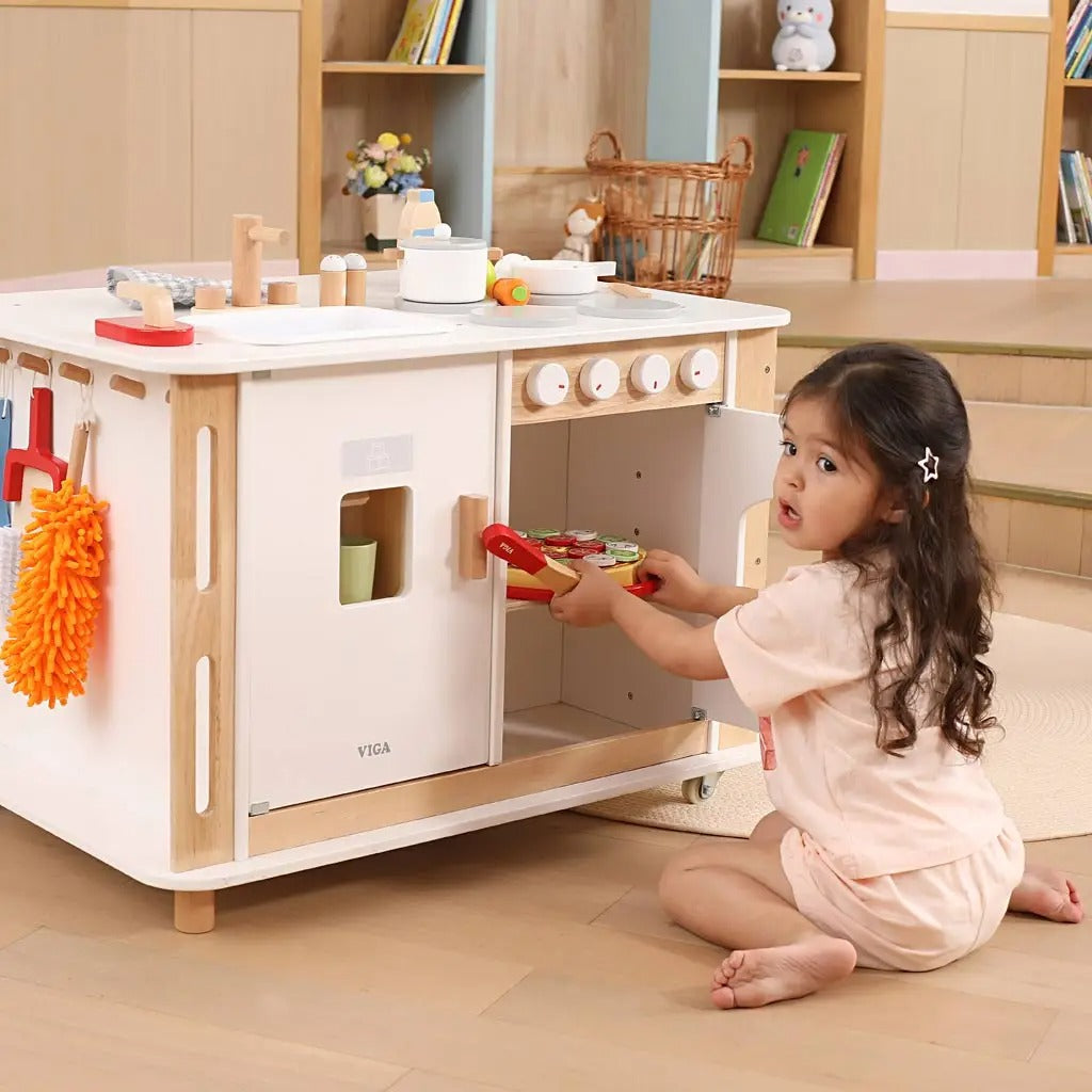 Life Skills Play Center Kids Wooden Activity Kitchen | Montessori Role Play Toy