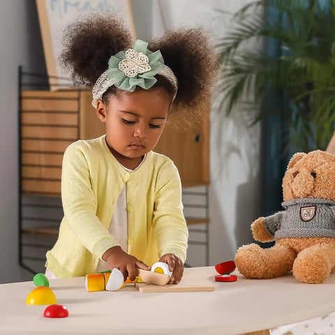 Wooden Cutting Breakfast Set Kids | Montessori Pretend Play Kitchen Food Toy