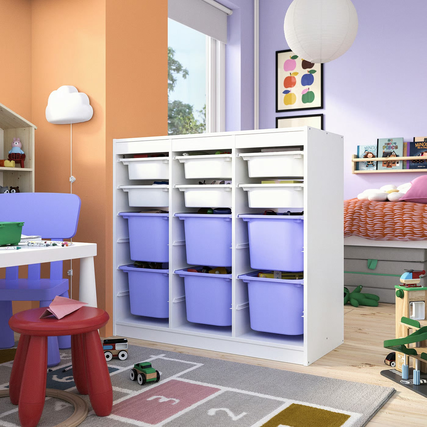 Kids Storage Bin Organizer Multi Color | Wooden Toy & Book Storage Rack