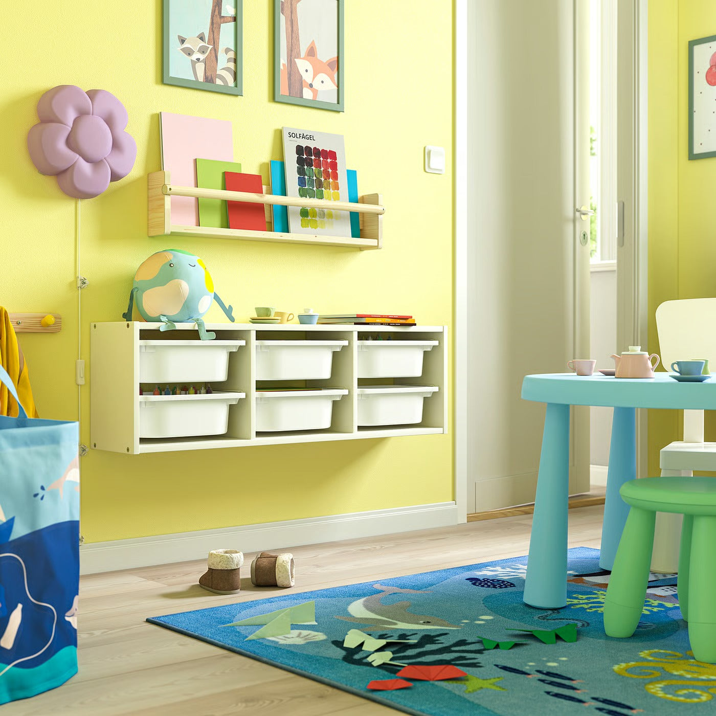 Kids Wall Storage Unit TROFAST Style | 6 Bin Organizer for Toys & Books