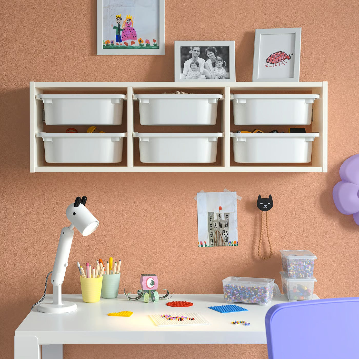 Kids Wall Storage Unit TROFAST Style | 6 Bin Organizer for Toys & Books