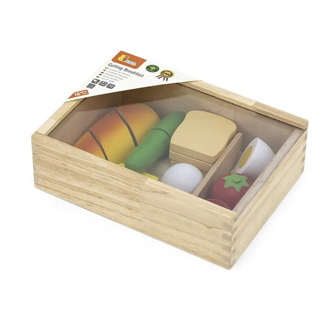 Wooden Cutting Breakfast Set Kids | Montessori Pretend Play Kitchen Food Toy