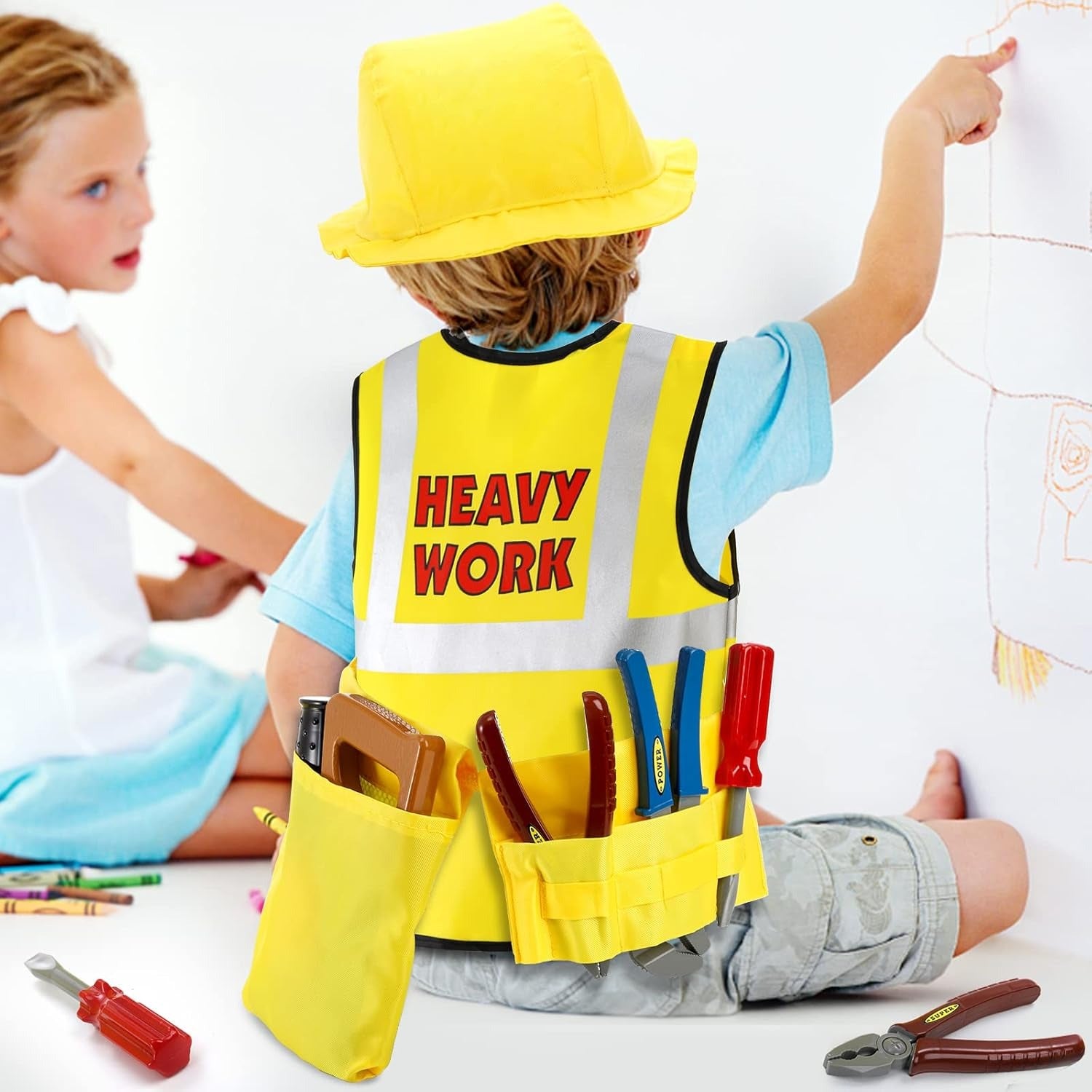 Construction Worker Costume Set for Kids | Engineer Role Play Dress-Up Tool Kit