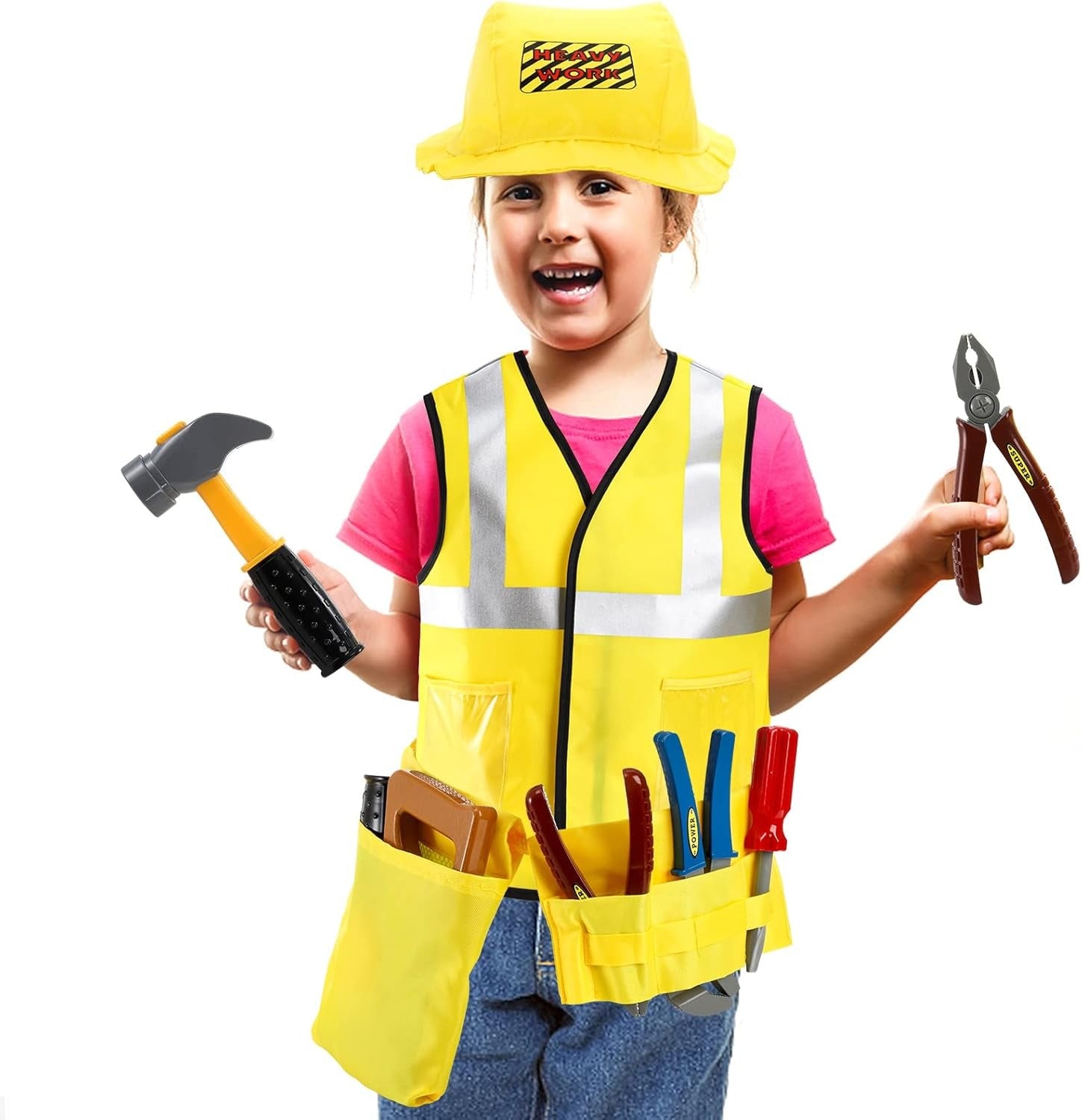 Construction Worker Costume Set for Kids | Engineer Role Play Dress-Up Tool Kit