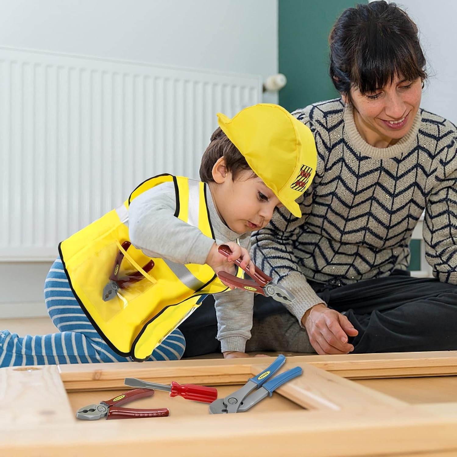Construction Worker Costume Set for Kids | Engineer Role Play Dress-Up Tool Kit
