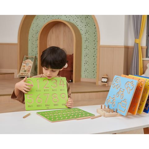 Wooden Writing Puzzles Set with Stand | Montessori Tracing Learning Boards Kids