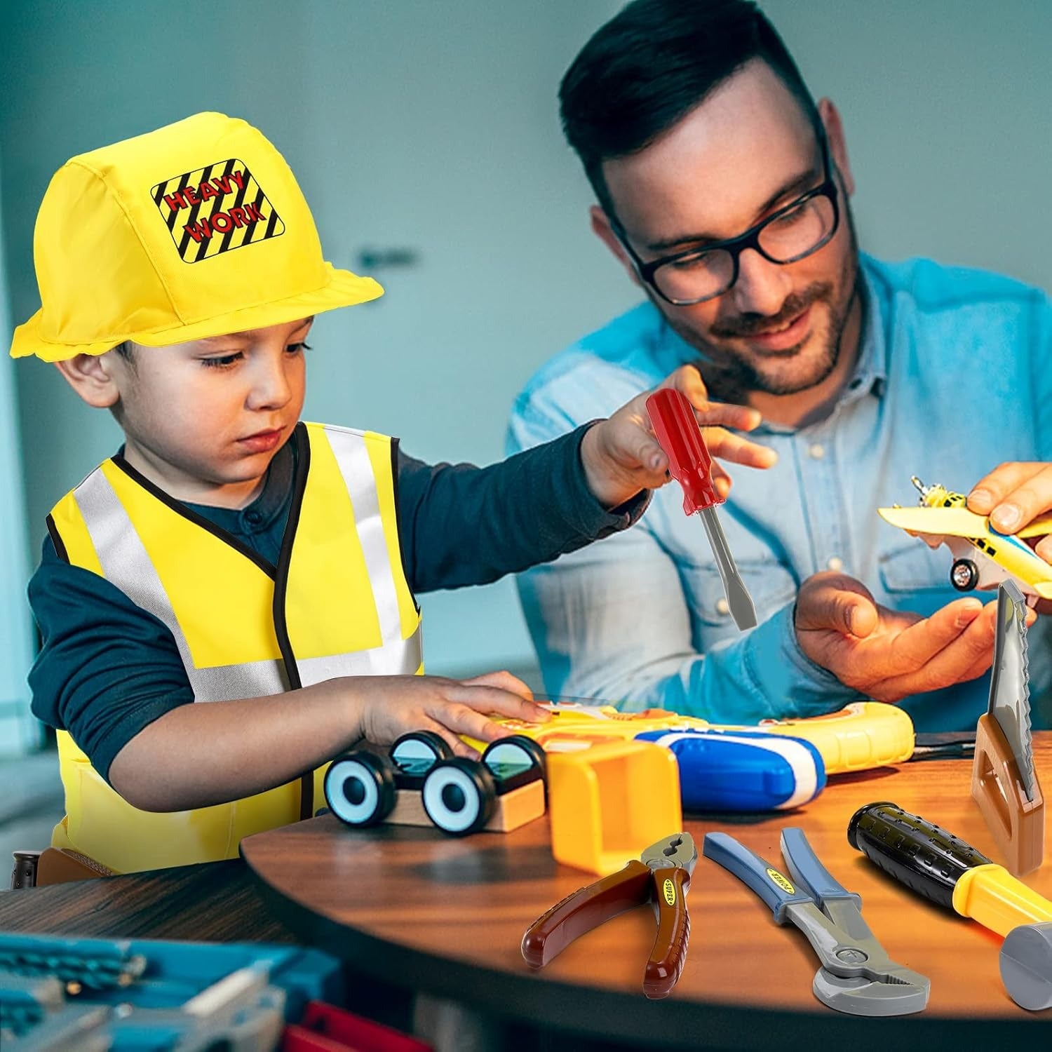 Construction Worker Costume Set for Kids | Engineer Role Play Dress-Up Tool Kit