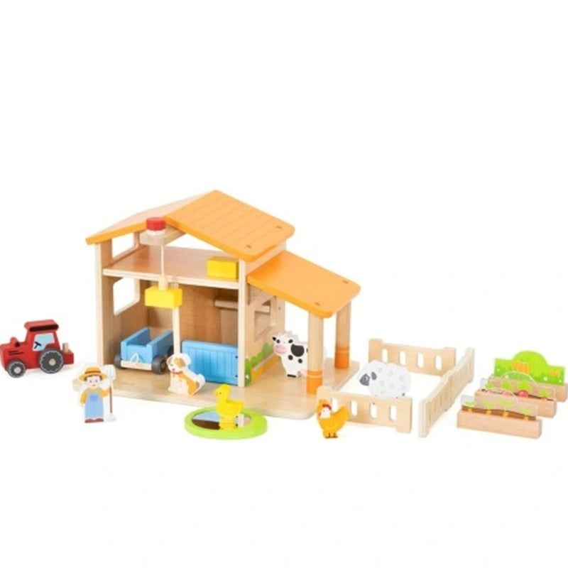 Wooden Farm Playset Kids | Montessori Animal Farm Role Play Toy Set