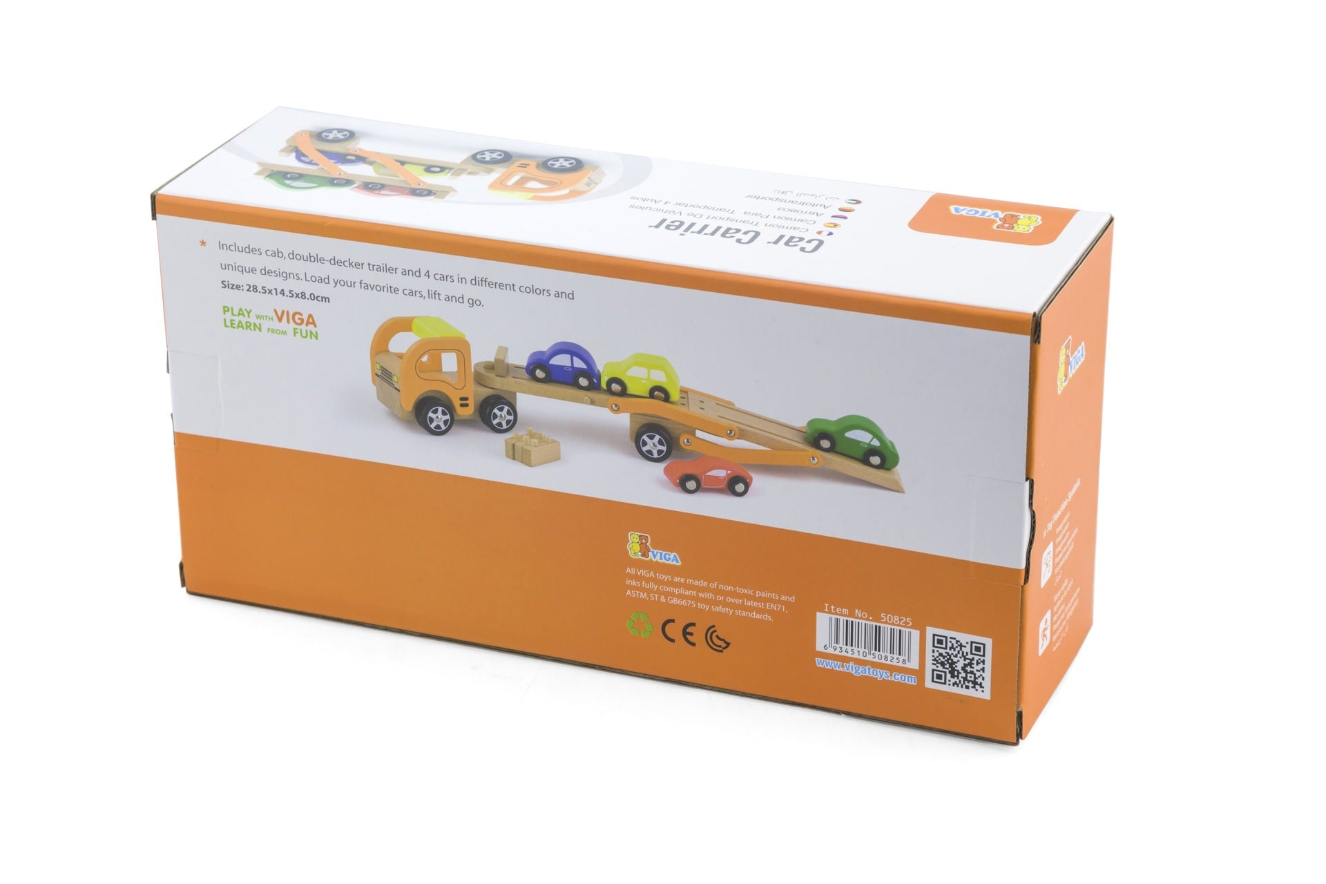 Wooden Car Carrier Truck Set Kids | Semi Trailer Toy with 4 Cars