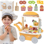 Mini Burger Shop Wooden Toy Set | Kids Pretend Play Food Cart Role Play