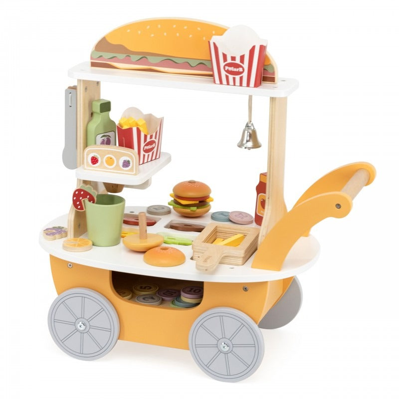 Mini Burger Shop Wooden Toy Set | Kids Pretend Play Food Cart Role Play