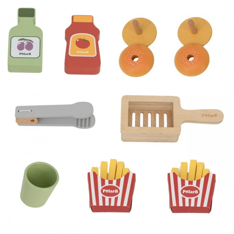 Mini Burger Shop Wooden Toy Set | Kids Pretend Play Food Cart Role Play